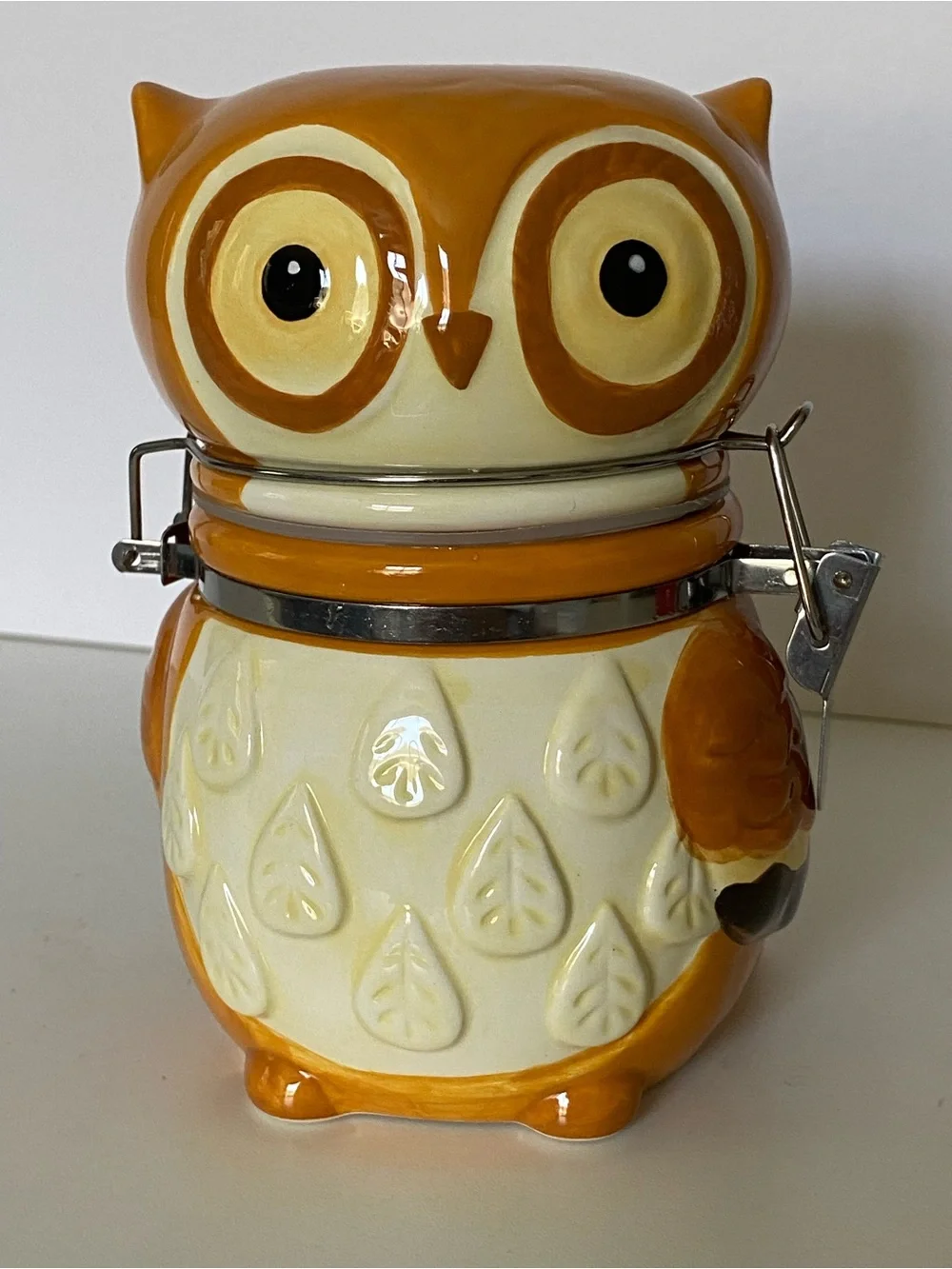 Owl Jar Canister Small Tea 6” X 4” Woodland Friends Ceramic Boston Traders Hinge